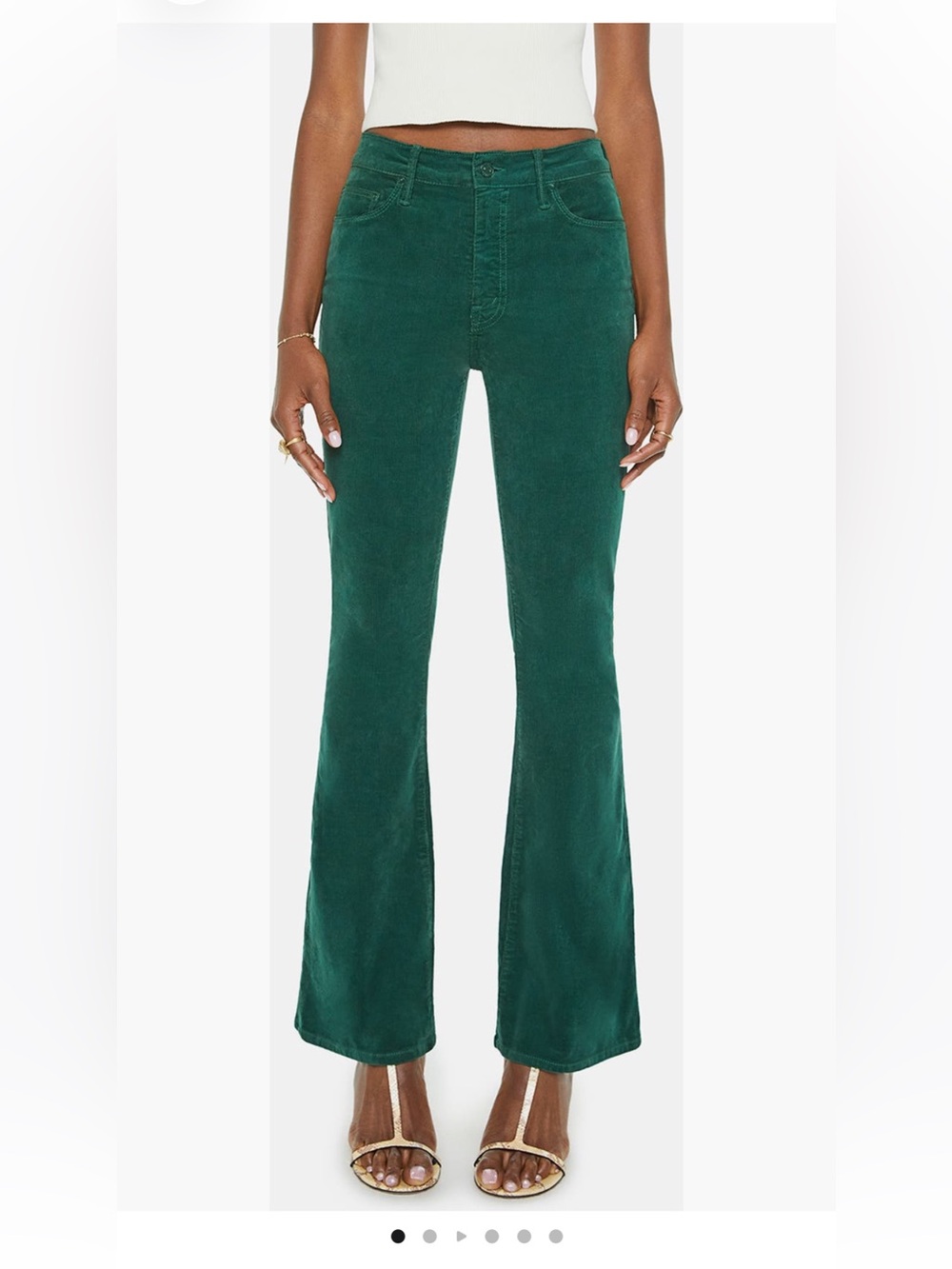 MOTHER The Weekender Dark Green Corduroy Flare Pants Size 26